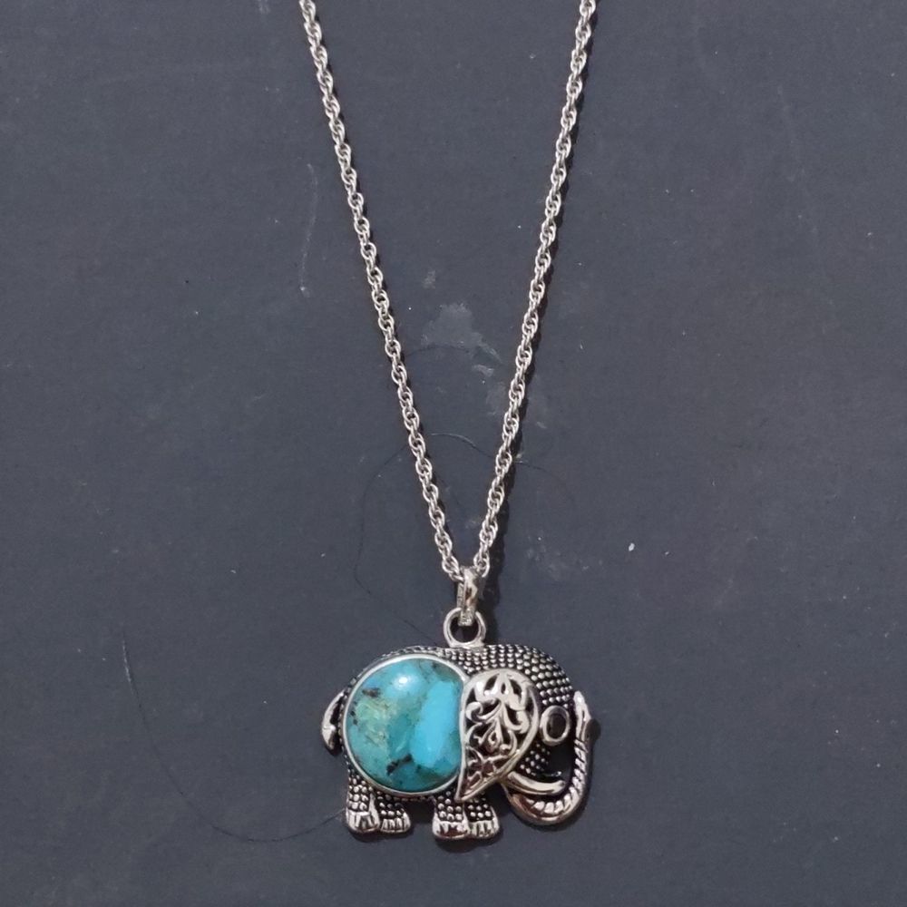 Womens Sterling Silver Turquoise Elephant Pendant Necklace